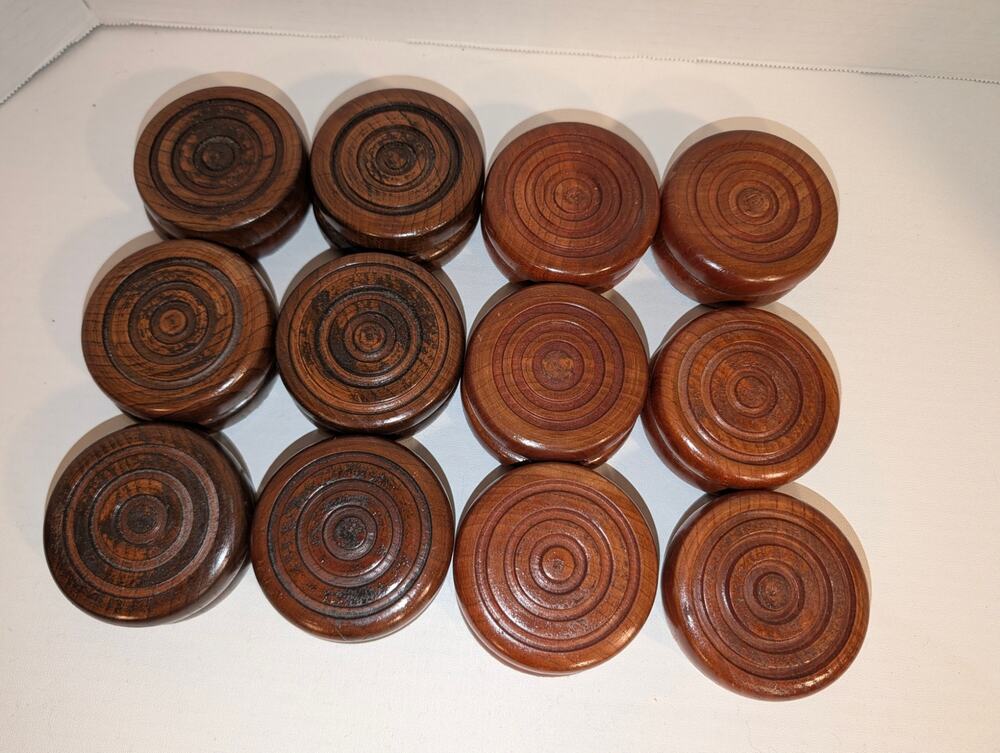 Lot Vintage 3" Custom Design Wooden Checkers. Felt Bottom